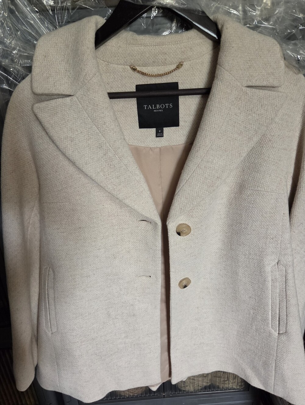 Talbots Light Cream Wool-Blend Blazer Swing Jacket